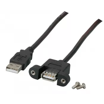 EFB-Elektronik Cabo de extensão USB 2.0 A-A, conector fêmea para painel, 1,0 m, Preto, Classic