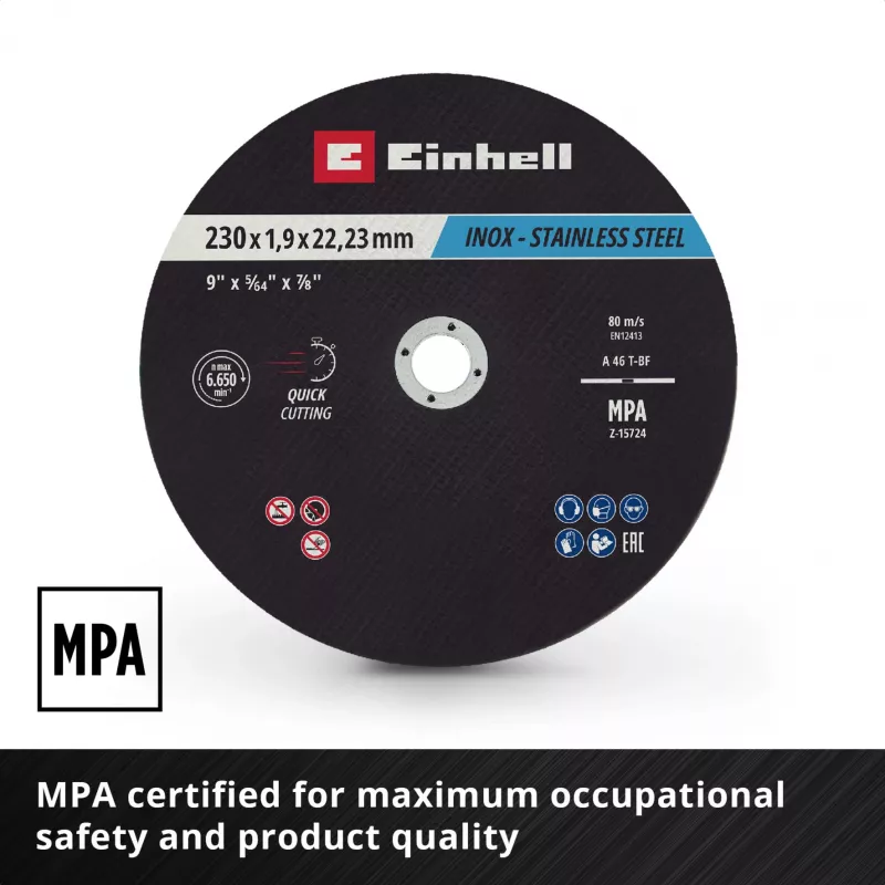Einhell 230 x 2,0 mm Discos de Corte Finos para Rebarbadora, pack de 10 711524