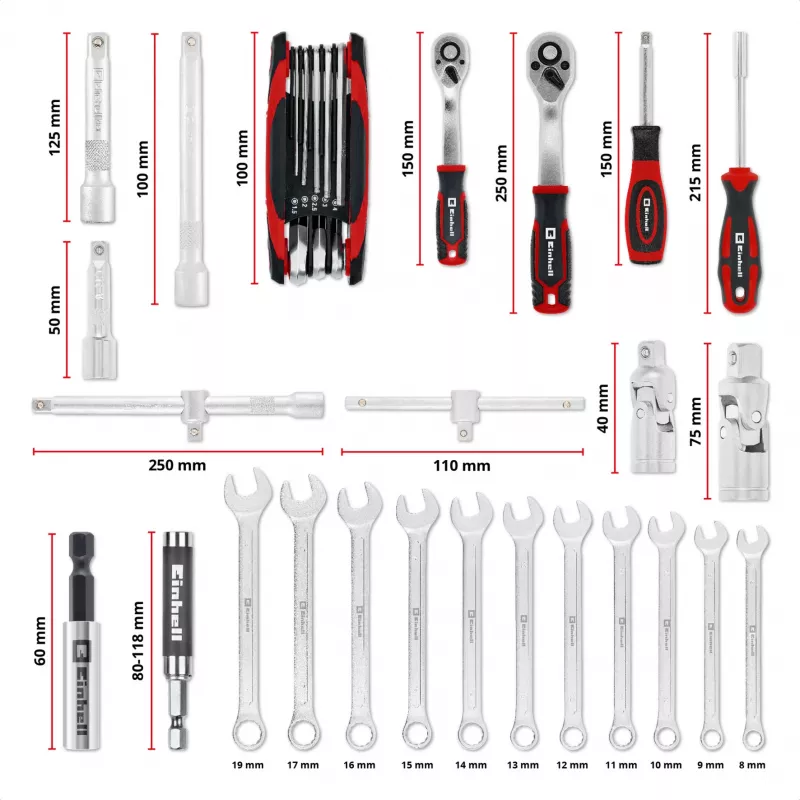 Einhell E-Case conjunto de ferramentas de mecânico 201 peças (aço cromo-vanádio, empilhável) (370513)