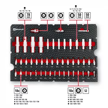 Einhell E-Case conjunto de ferramentas de 92 peças (370514) - aço cromo-vanádio, preto/vermelho