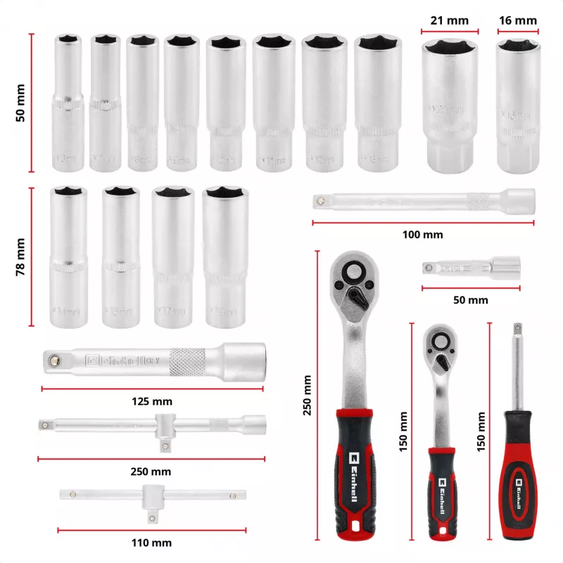 Einhell E-Case conjunto de ferramentas de 92 peças (370514) - aço cromo-vanádio, preto/vermelho