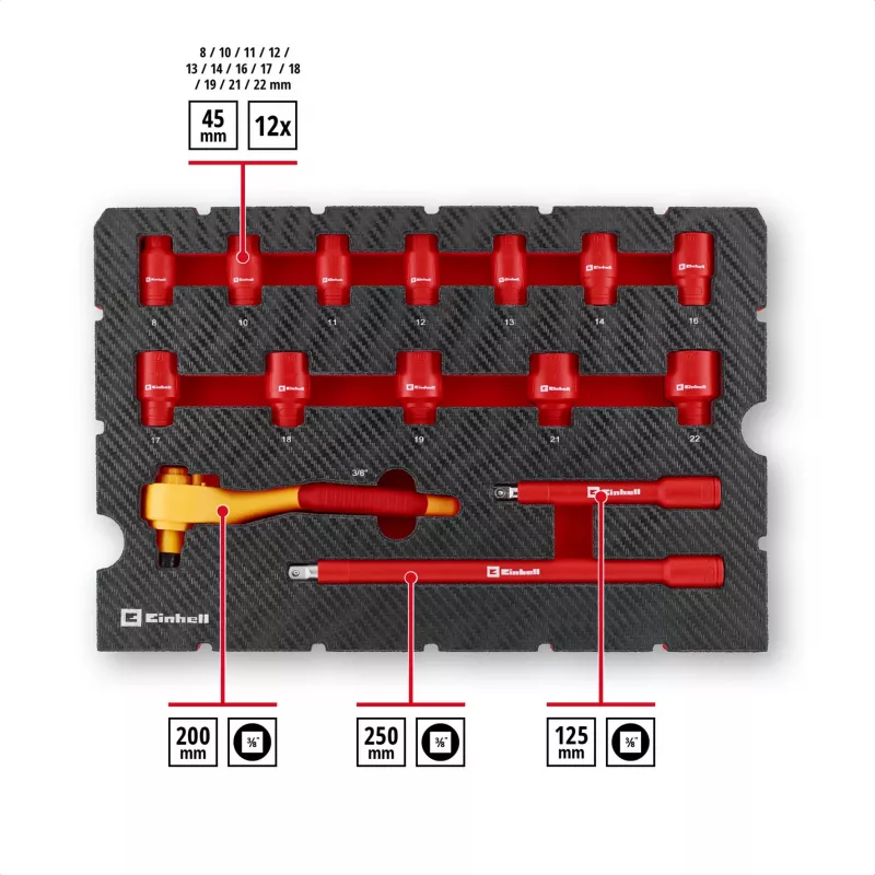 Mala de ferramentas Einhell E-Case VDE conjunto de eletricista 24 peças (vermelho/amarelo)