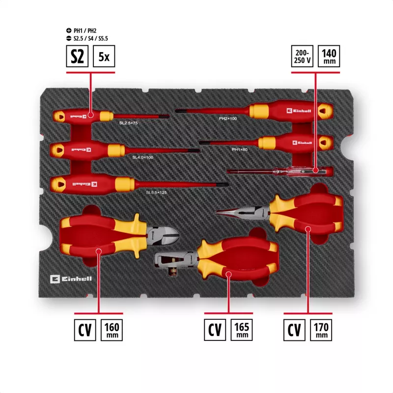 Mala de ferramentas Einhell E-Case VDE conjunto de eletricista 24 peças (vermelho/amarelo)