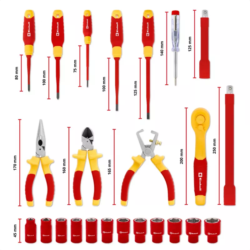 Mala de ferramentas Einhell E-Case VDE conjunto de eletricista 24 peças (vermelho/amarelo)