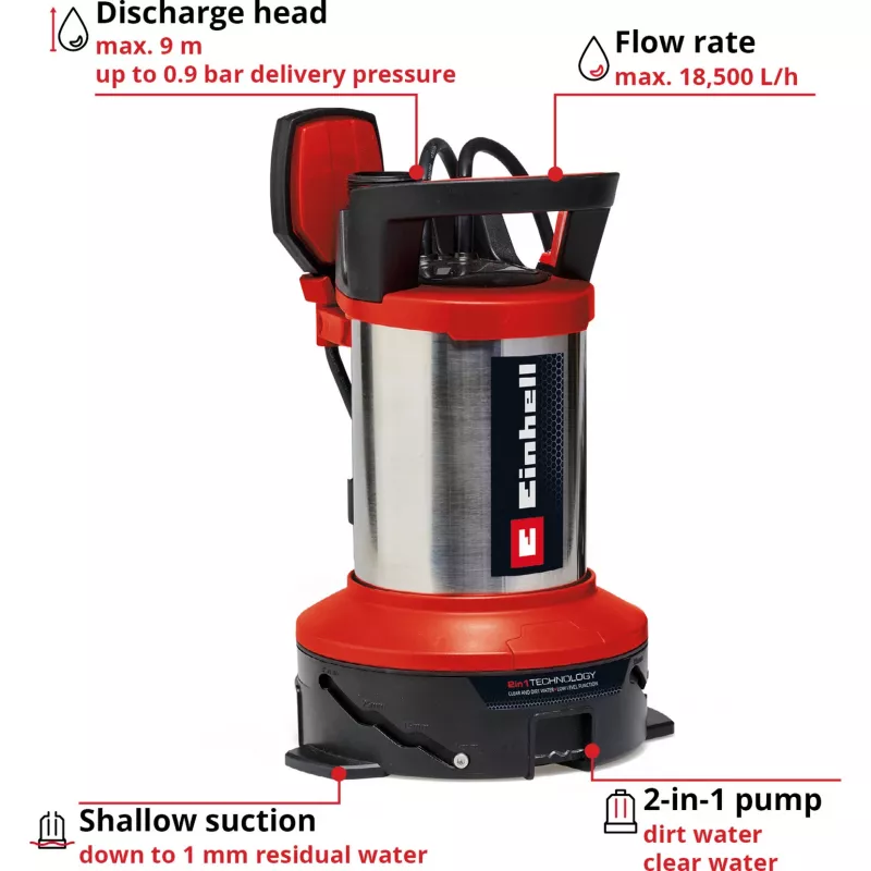 Einhell Flood Set GE-DP 7535 N LL ECO bomba submersível para águas sujas 18500 l/h 9 m 4181515