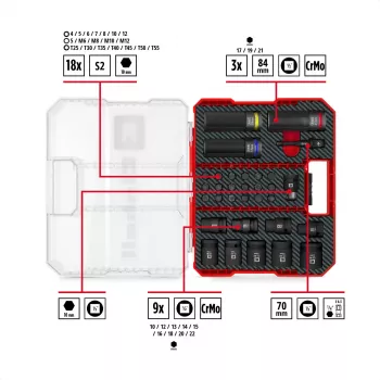Conjunto de bits de impacto e chaves de caixa Einhell 1/2 polegadas 32 peças em mala XL