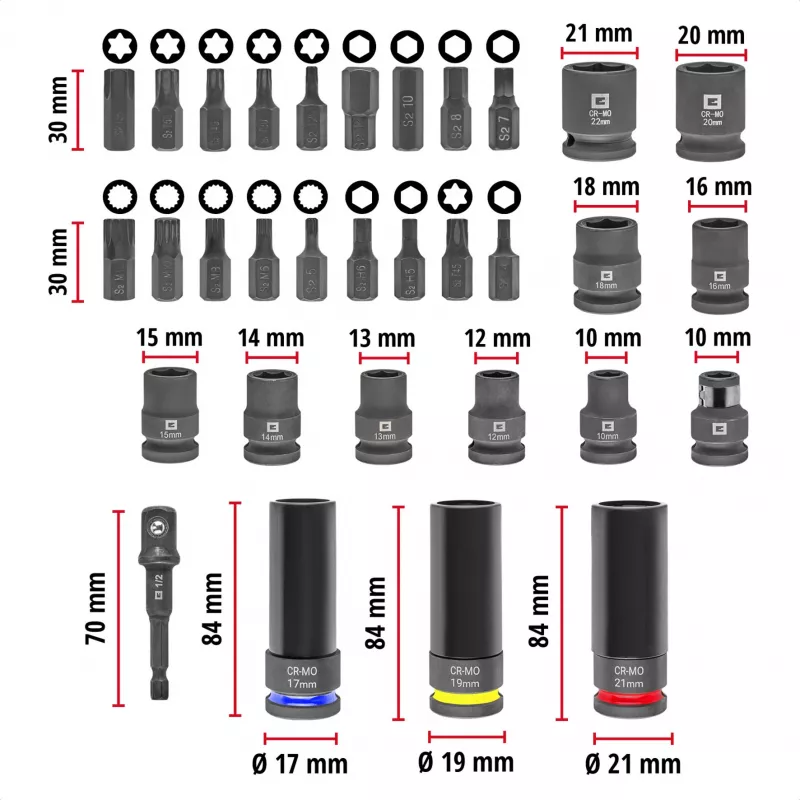 Conjunto de bits de impacto e chaves de caixa Einhell 1/2 polegadas 32 peças em mala XL