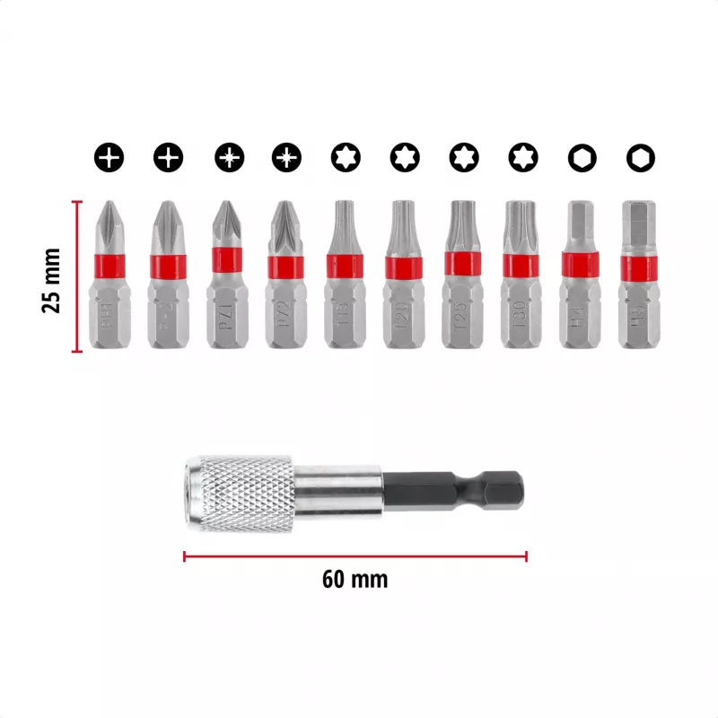 Conjunto de pontas de impacto com mosquetão Einhell 10 peças, pontas de impacto sextavadas 1/4 polegadas com clipe mosquetão
