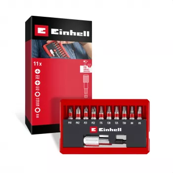 Conjunto de pontas de impacto com mosquetão Einhell 10 peças, pontas de impacto sextavadas 1/4 polegadas com clipe mosquetão