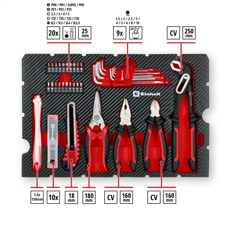Mala de ferramentas EINHELL-KWB E-Case Mudança, 79 peças (preto/vermelho)