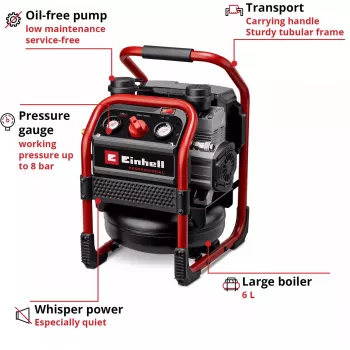 Compressor a bateria EINHELL Power X-Change SILENZZO 18/160, 18V (vermelho/preto, sem bateria e carregador)