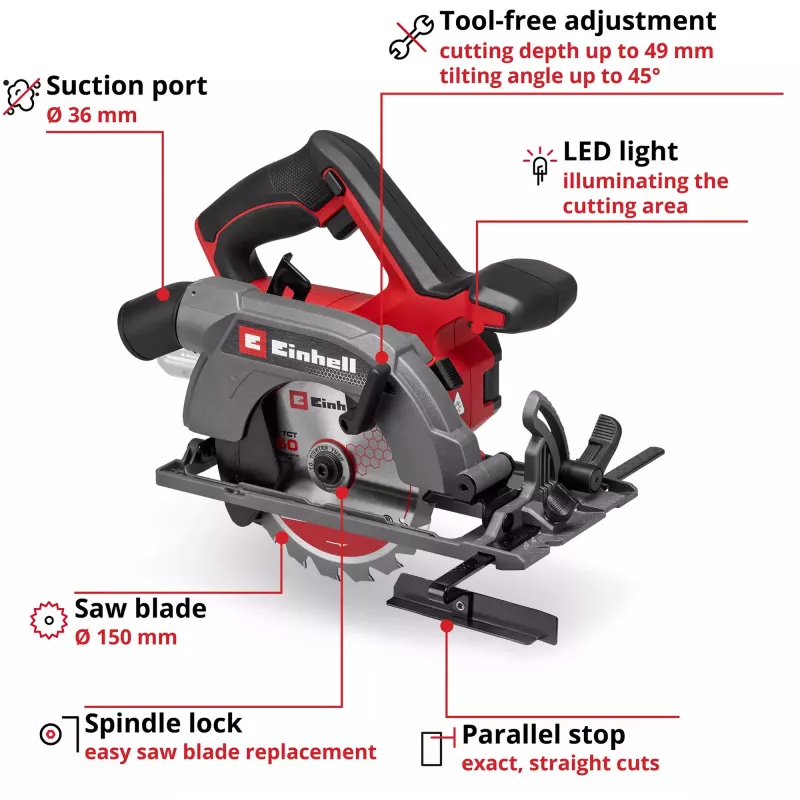 Einhell Power X-Change serra circular manual a bateria TE-CS 18/150-2 Li-Solo, 18V (vermelho/preto, sem bateria e carregador)