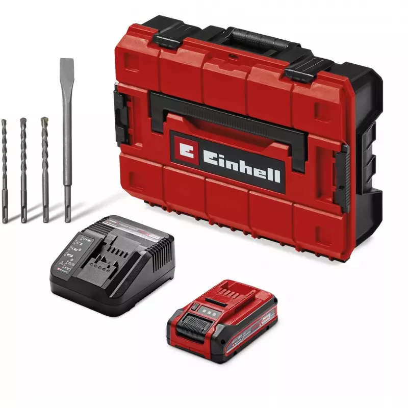 Martelo perfurador a bateria EINHELL Professional TP-HD 18/28 Li BL+4, 18V (vermelho/preto, bateria de iões de lítio 3,0 Ah, conjunto de acessórios de 4 peças, E-Case S)