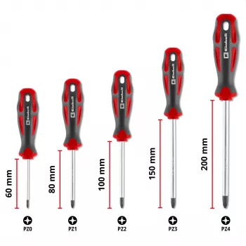 Einhell Conjunto de Chaves de Fendas PZ, 5 peças (vermelho/preto, cabos ergonómicos de dois componentes)