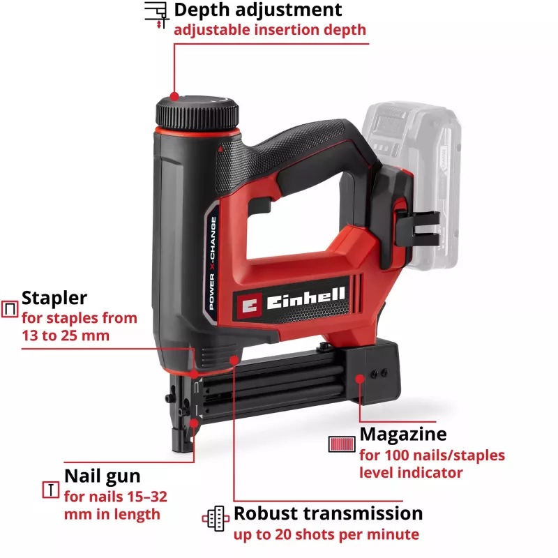 Agrafador a bateria Einhell TE-CN 18/32 Li - Solo 18V Power X-Change (aparelho sem bateria)