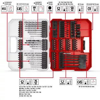 EINHELL XL-CASE conjunto de bits de impacto e brocas, 95 peças, conjunto de brocas e bits
