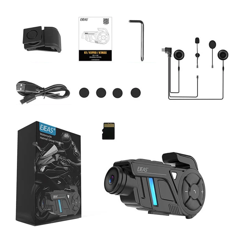 EJEAS K1Pro+ Intercomunicador para motociclo com gravador 1080P - intercomunicador individual