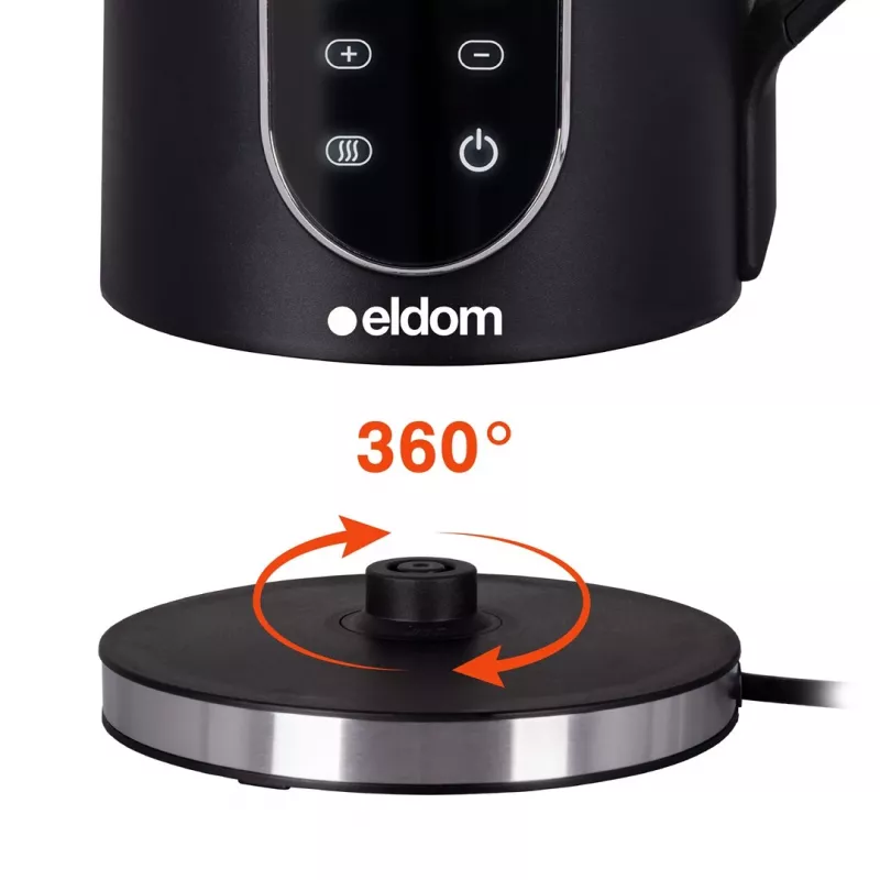 Chaleira elétrica sem fios ELDOM C560 Nuvia com controlo de temperatura, 1,7 L, 2200 W, visor LED, aço inoxidável/preto