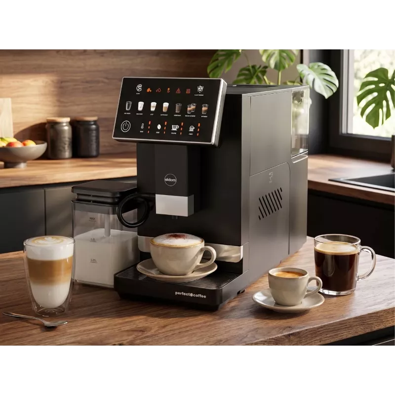 Máquina de café automática ELDOM ECA10 com pressão, 7 programas, 19 bar, 1450 W, depósito de água 1,8 L, Bean-to-Cup, LCD, preto