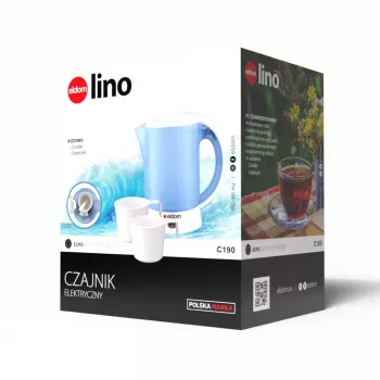 ELDOM fogão elétrico de viagem C190 Lino 0,6L 550W azul com 2 canecas e 2 colheres