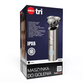 Máquina de barbear ELDOM G55 para homem, rotativa com 3 cabeças flutuantes, visor LCD, bloqueio de viagem, molhado e seco, bateria recarregável, preto