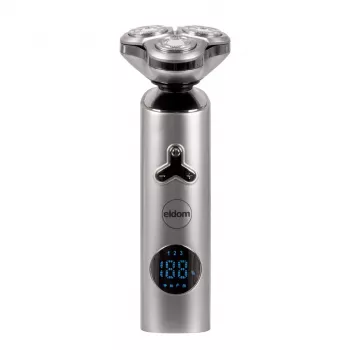 Máquina de barbear ELDOM G55 para homem, rotativa com 3 cabeças flutuantes, visor LCD, bloqueio de viagem, molhado e seco, bateria recarregável, preto