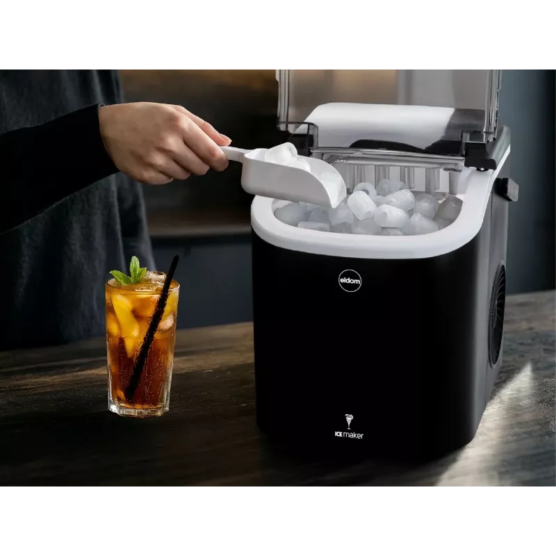 ELDOM KS230 máquina de cubos de gelo - 12 kg/24h, depósito 2,2L, 9 cubos por ciclo, prateado/preto