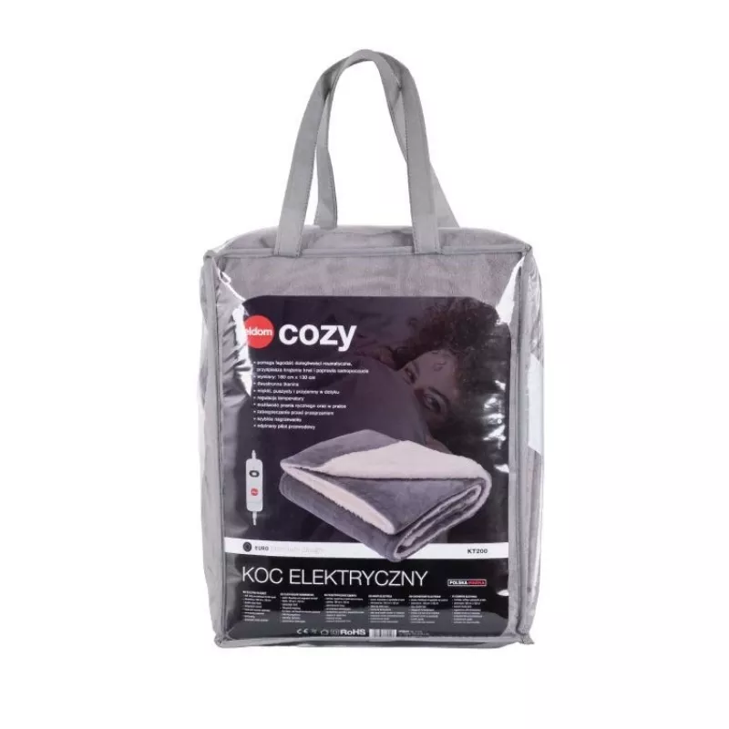 Cobertor elétrico de cama ELDOM KT200 Cozy 150 x 80 cm cinzento 60W 3 níveis de aquecimento