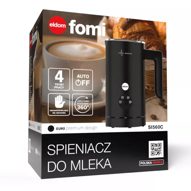 Espumador de leite ELDOM SI560C preto - 500W espuma quente e fria automática, aquecimento 300ml, aço inoxidável