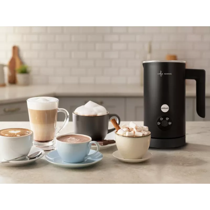 Espumador de leite ELDOM SI560C preto - 500W espuma quente e fria automática, aquecimento 300ml, aço inoxidável