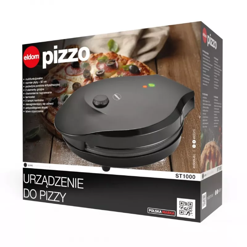ELDOM ST1000 Pizzo Máquina de pizza, 1450 W, placa de 32 cm, preto
