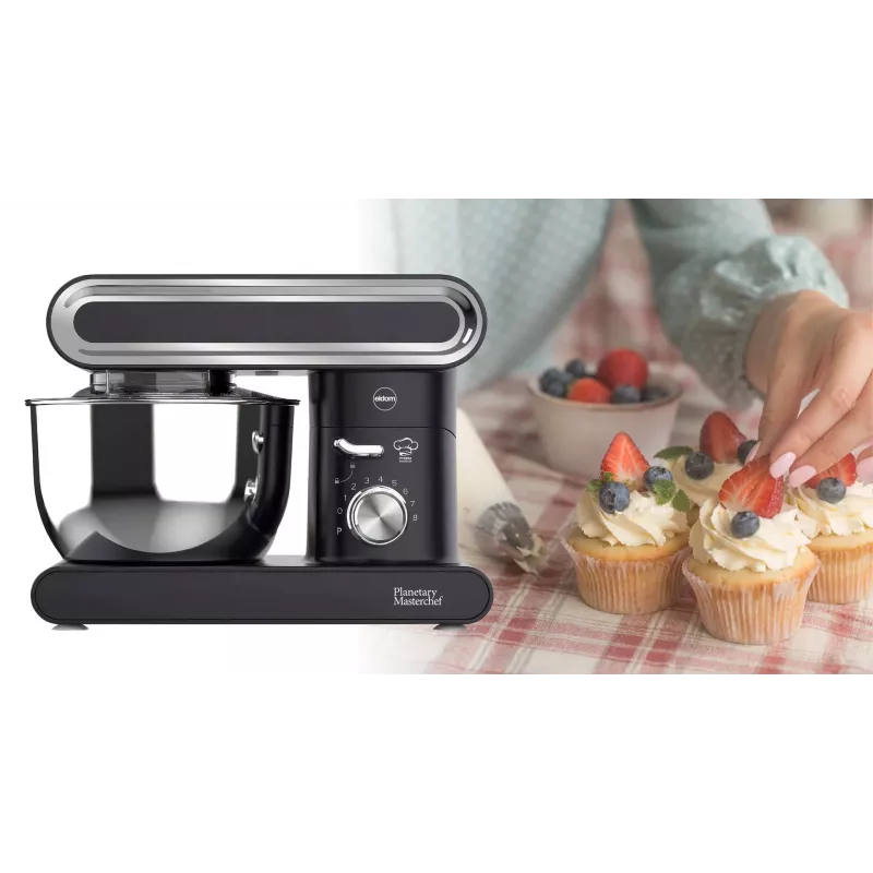 Eldom WRK1400 Robot de cozinha planetário 1400W (1900W de potência máxima) 6,5L taça de aço inoxidável preto
