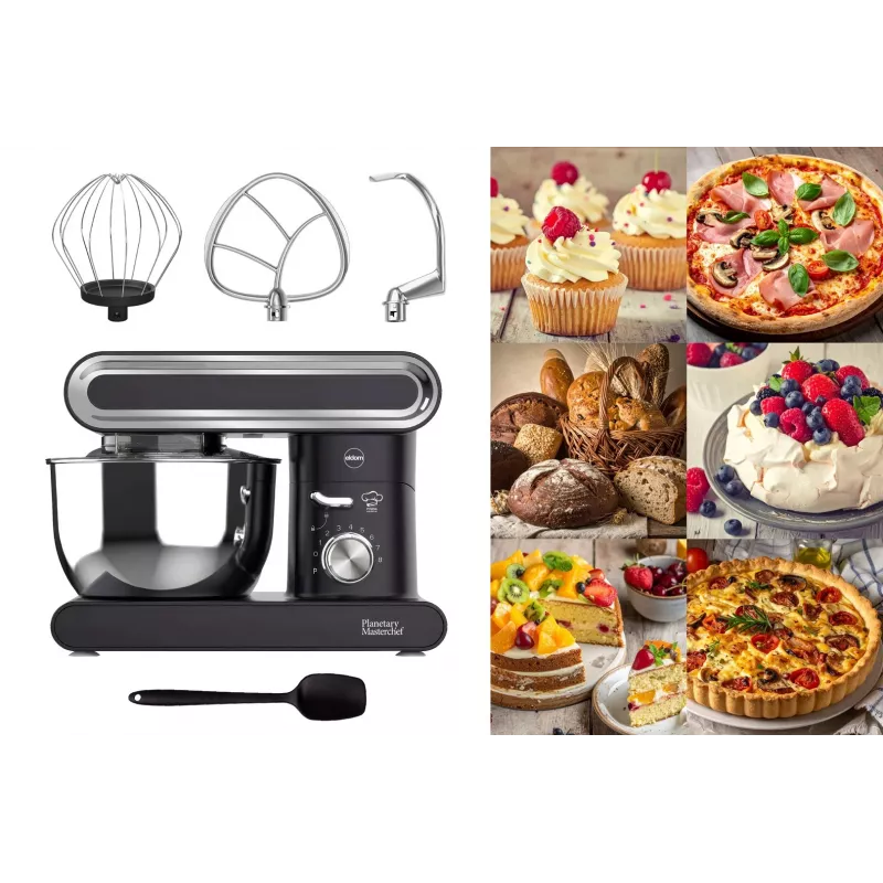 Eldom WRK1400 Robot de cozinha planetário 1400W (1900W de potência máxima) 6,5L taça de aço inoxidável preto