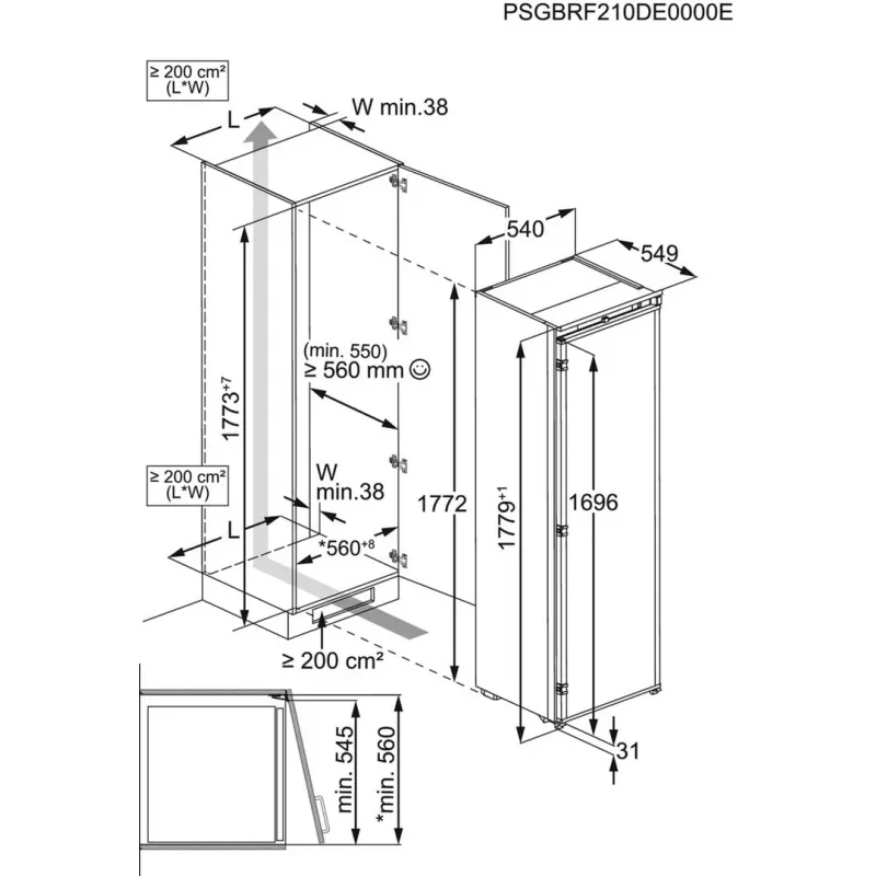 Combinado de frigorífico e congelador de encastrar Electrolux ERD6DE18S1, 253 L de capacidade total, classe de eficiência energética E, 35 dB, branco