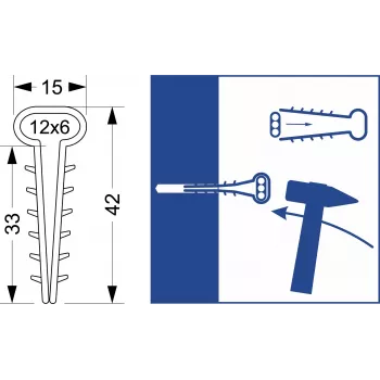 Elektro-Plast Opatówek USMP-3 Clipe de cabo plano de montagem rápida para cabos até 16,2 mm, branco, 100 unid.
