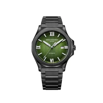 EMILE CHOURIET relógio cronógrafo automático homem 41mm mostrador preto bracelete de pele preta 081172GHHE8H