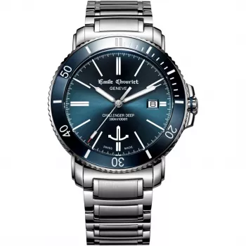 Relógio de mergulho automático de homem EMILE CHOURIET 42mm aço inoxidável mostrador preto 081169G6AW986