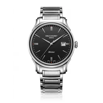 Relógio automático suíço de homem EMILE CHOURIET 40mm Aço inoxidável Mostrador preto Bracelete de couro 081128G62586