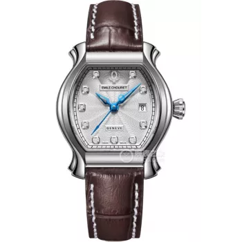 Relógio automático EMILE CHOURIET para Mulher 1911 28mm Mostrador prateado Bracelete de pele castanho