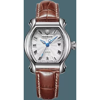Relógio de quartzo suíço de mulher EMILE CHOURIET 28mm aço inoxidável couro branco