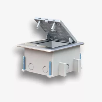 Tomada de chão EMITER 6M IP66 - tomada de chão para montagem de tomadas padrão 22,5x45 mm (45x45 mm), rebatível