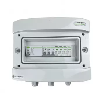 Quadro de distribuição hermético AC EMITER IP65 com para-raios Noark Type 2, 10A trifásico, DDR Type A 40A/300mA