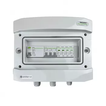 Quadro elétrico AC hermético IP65 EMITER com descarregador de sobretensão AC Noark tipo 2, 40A trifásico, RCD tipo A 63A/300mA