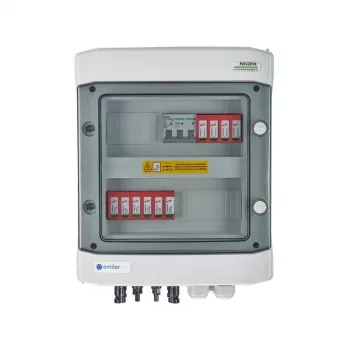 Quadro elétrico ligado DCAC Hermetic IP65 EMITTER com para-raios DC Dehn 1000V tipo 2, 2 x string PV, 2 x MPPT // e AC Dehn tipo 2, 16A 3 fases