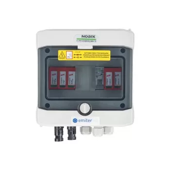 Aparelhagem EMITER com descarregador DCAC hermético IP65 EMITTER com descarregador de sobretensão DC Dehn 1000V tipo 2, 1 x string PV, 1 x MPPT // e AC Dehn tipo 2, 16A 1-F