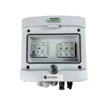 Quadro elétrico EMITER ligado DCAC hermético IP65 com descarregador de sobretensão DC Noark 1000V Tipo 1+2, 1 x string PV, 1 x MPPT // e AC Noark Tipo 1+2, 10A 1 fase