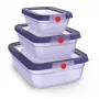 EMSA ONECLICK Conjunto de Recipientes para Alimentos, 3 peças, 0,5L/1,2L/2,3L, Violeta, hermético e à prova de fugas, adequado para micro-ondas/congelador/máquina de lavar loiça 3110601766