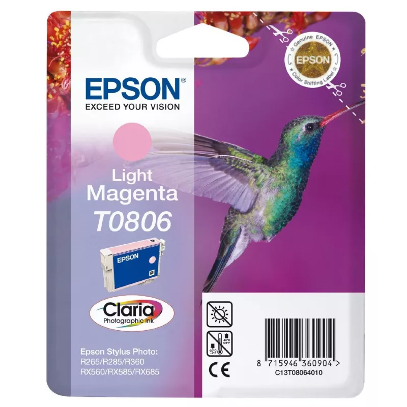 Epson T0806 cartucho de tinta original magenta claro – blister – para Stylus Photo P50, PX650, PX660, PX700, PX710, PX720, PX730, PX800, PX810, PX820, PX830 (C13T08064010)