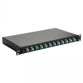 Caixa de fusão de fibra ótica Equip de 12 portas, LC duplex, OM3, 1U, equipada, preta