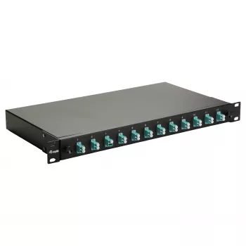 Caixa de fusão de fibra ótica Equip de 12 portas, LC duplex, OM3, 1U, equipada, preta